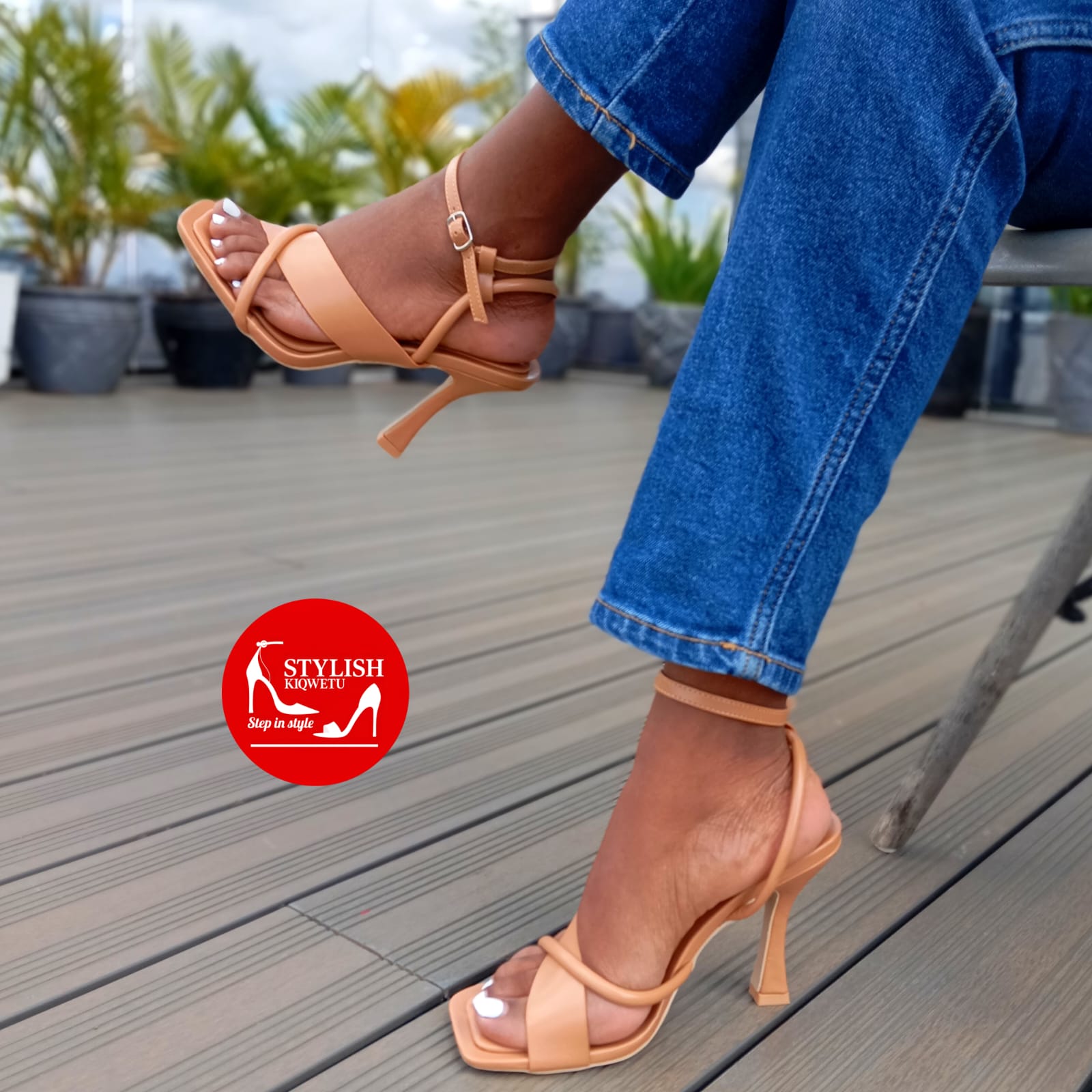 Beige Queens back strap heels