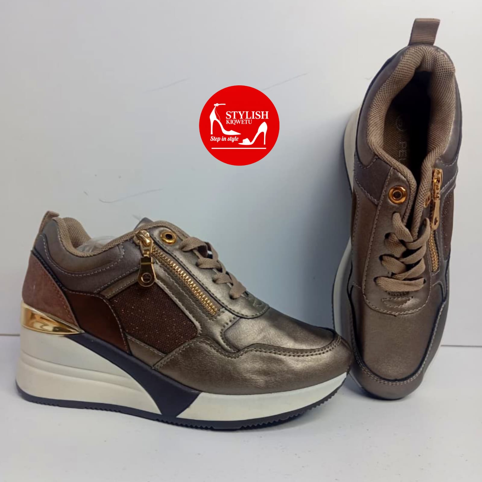 Bronze wedge sneakers