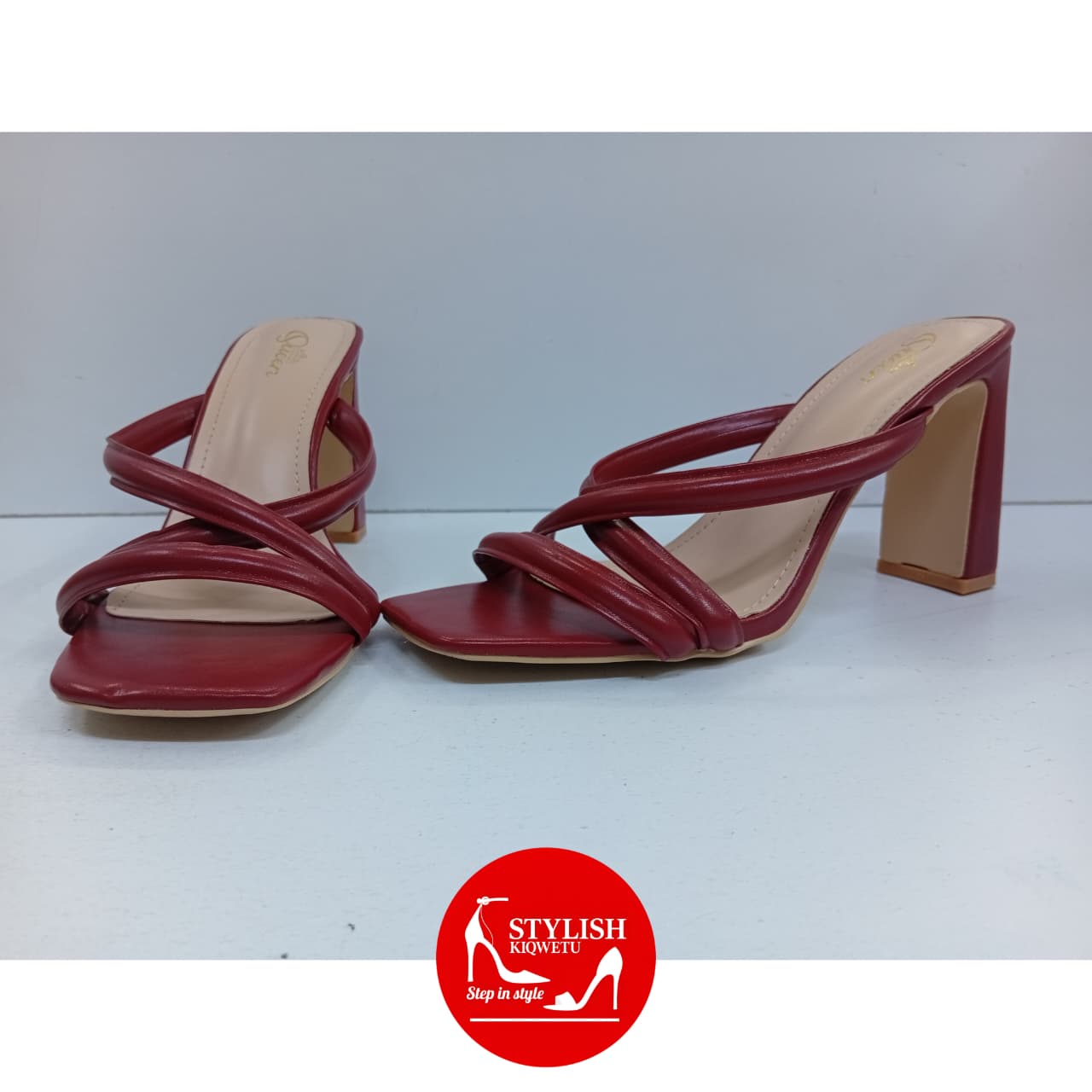 Red Crisscrossed strap mule Heel