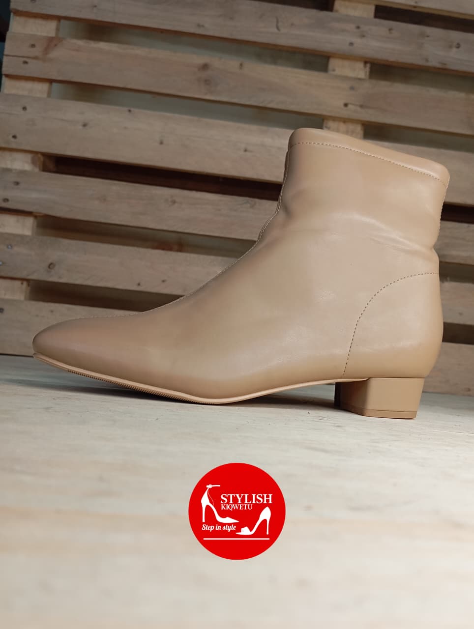 Synthetic Leather Low Block Heel Sock Boots