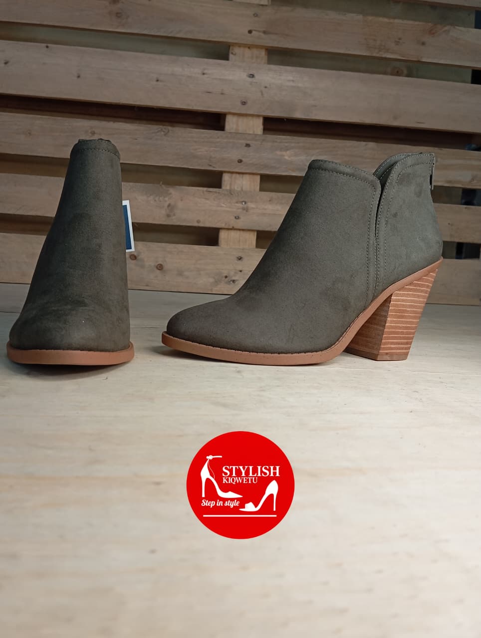 Olive Green Faux Suede Cut-Out Ankle Boots