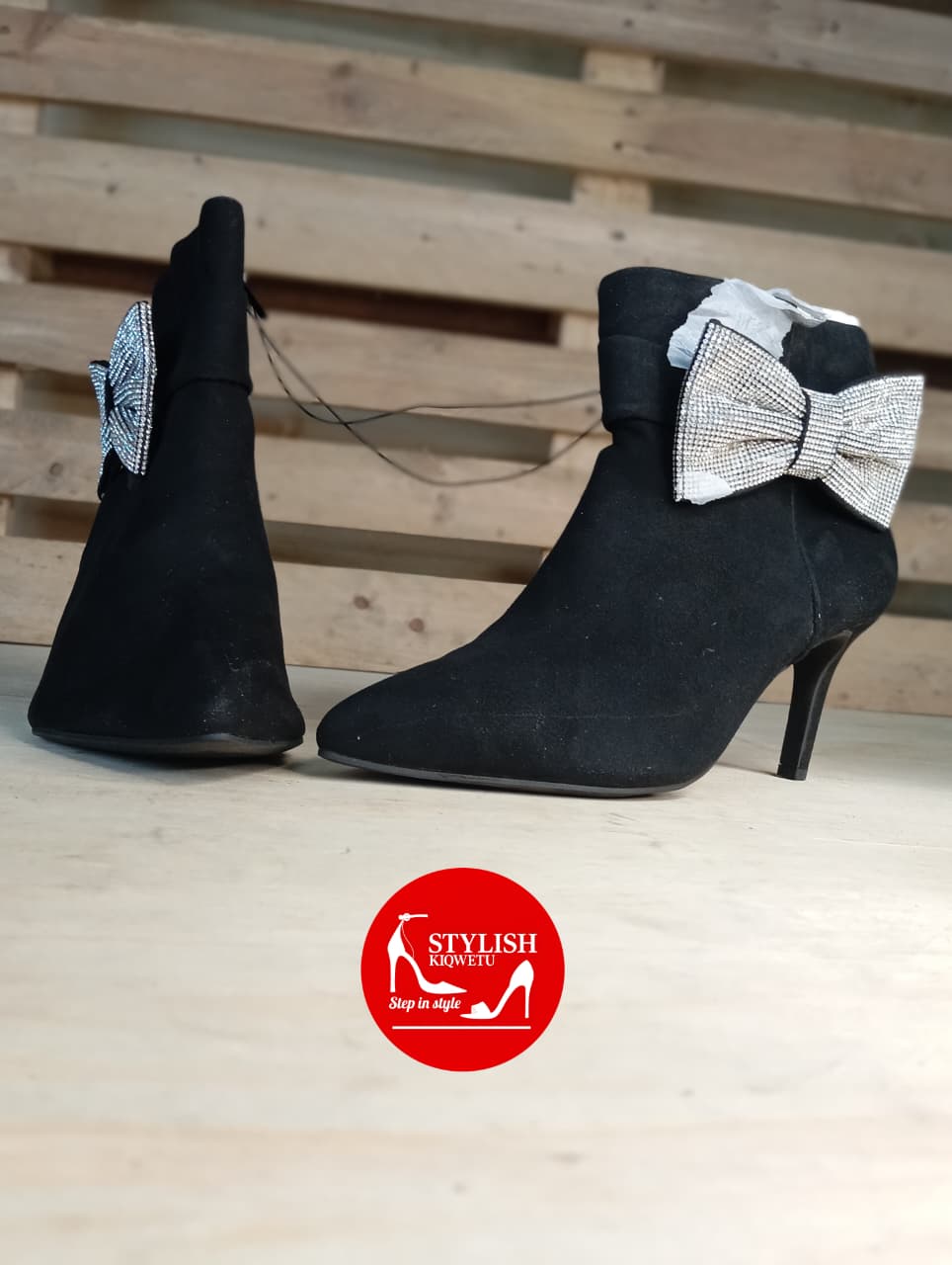 Rhinestone Bow Ankle Boots