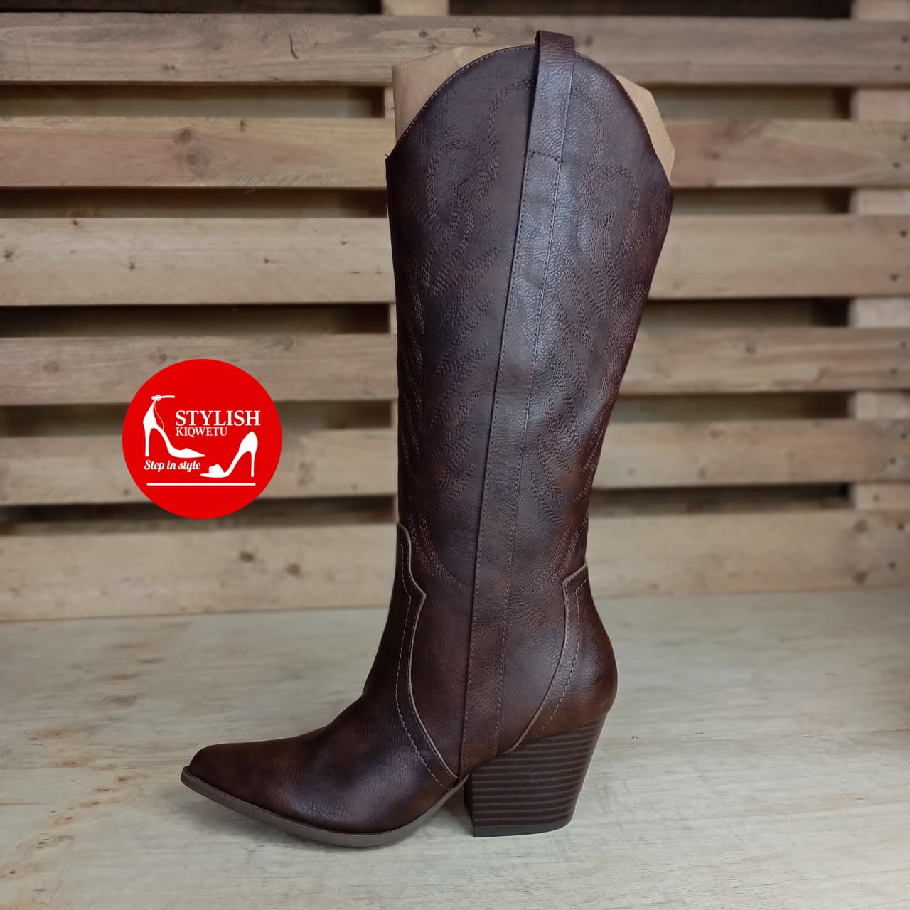 Knee-High Cowboy Boots dark brown .