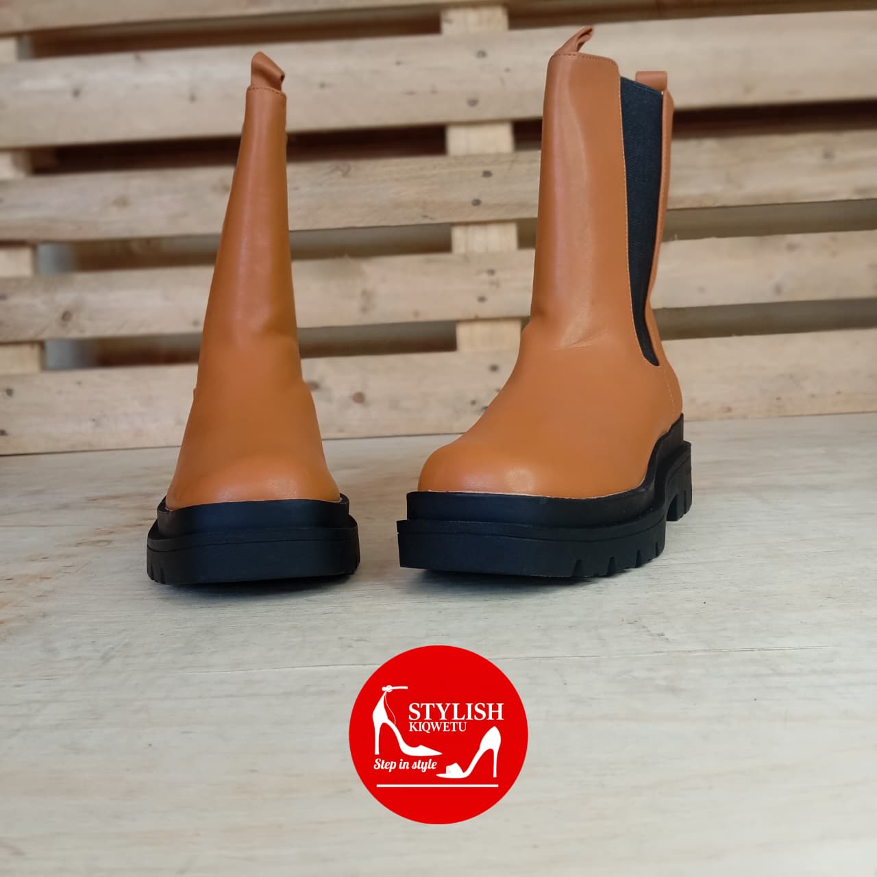 Brown Chunky Lug Sole Chelsea Boots