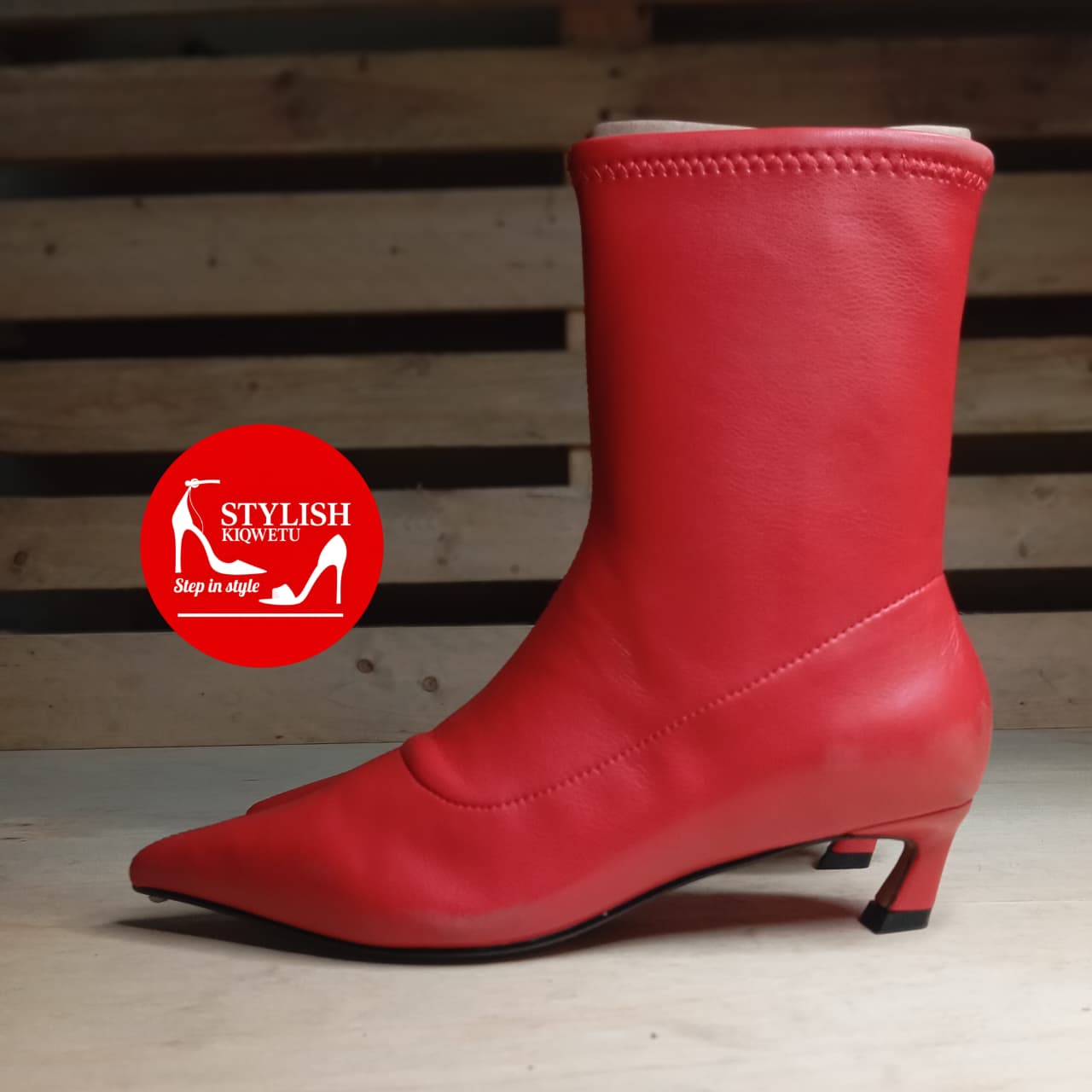 Str Pointed Toe Kitten Heel Sock Boots