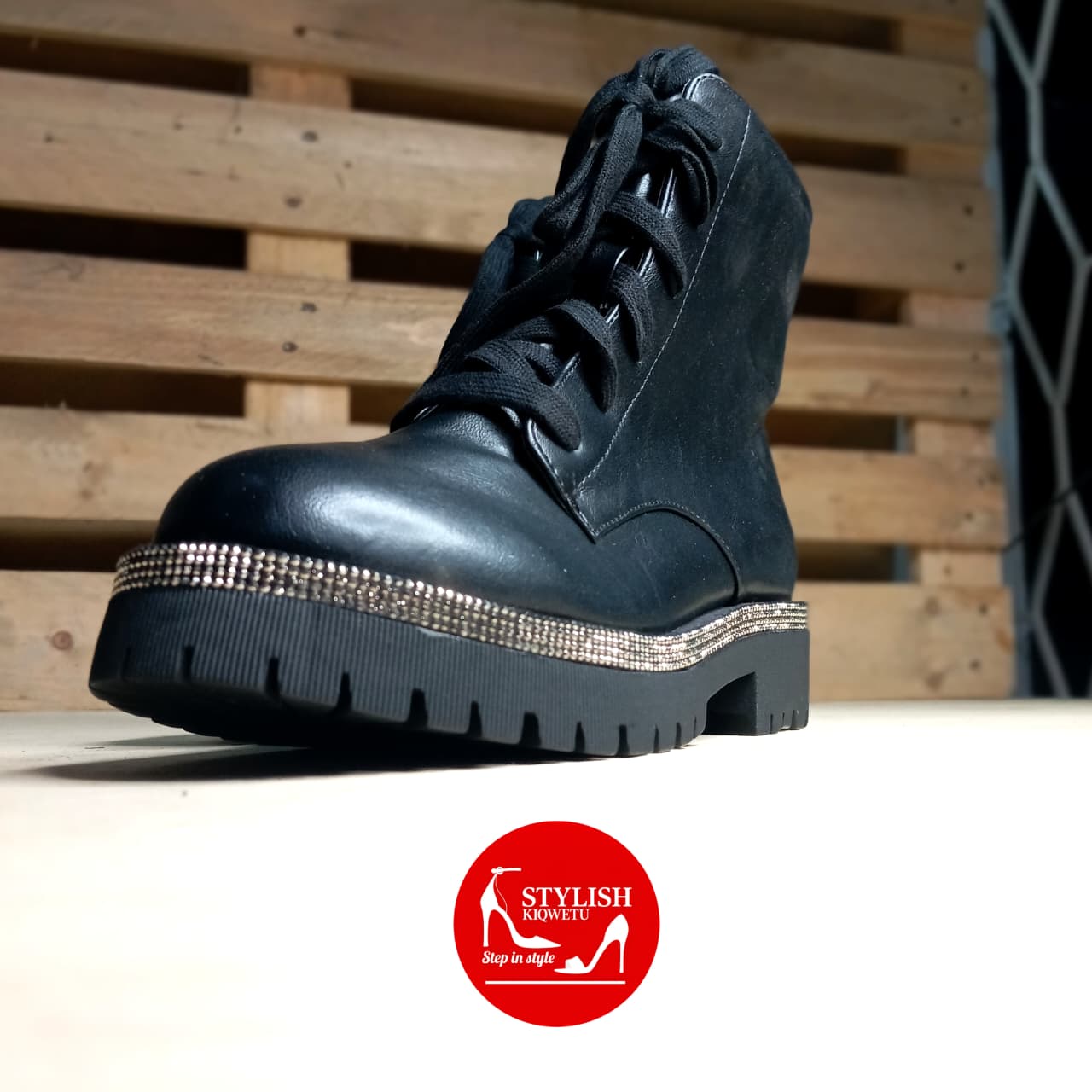 Rhinestone Combat Boots