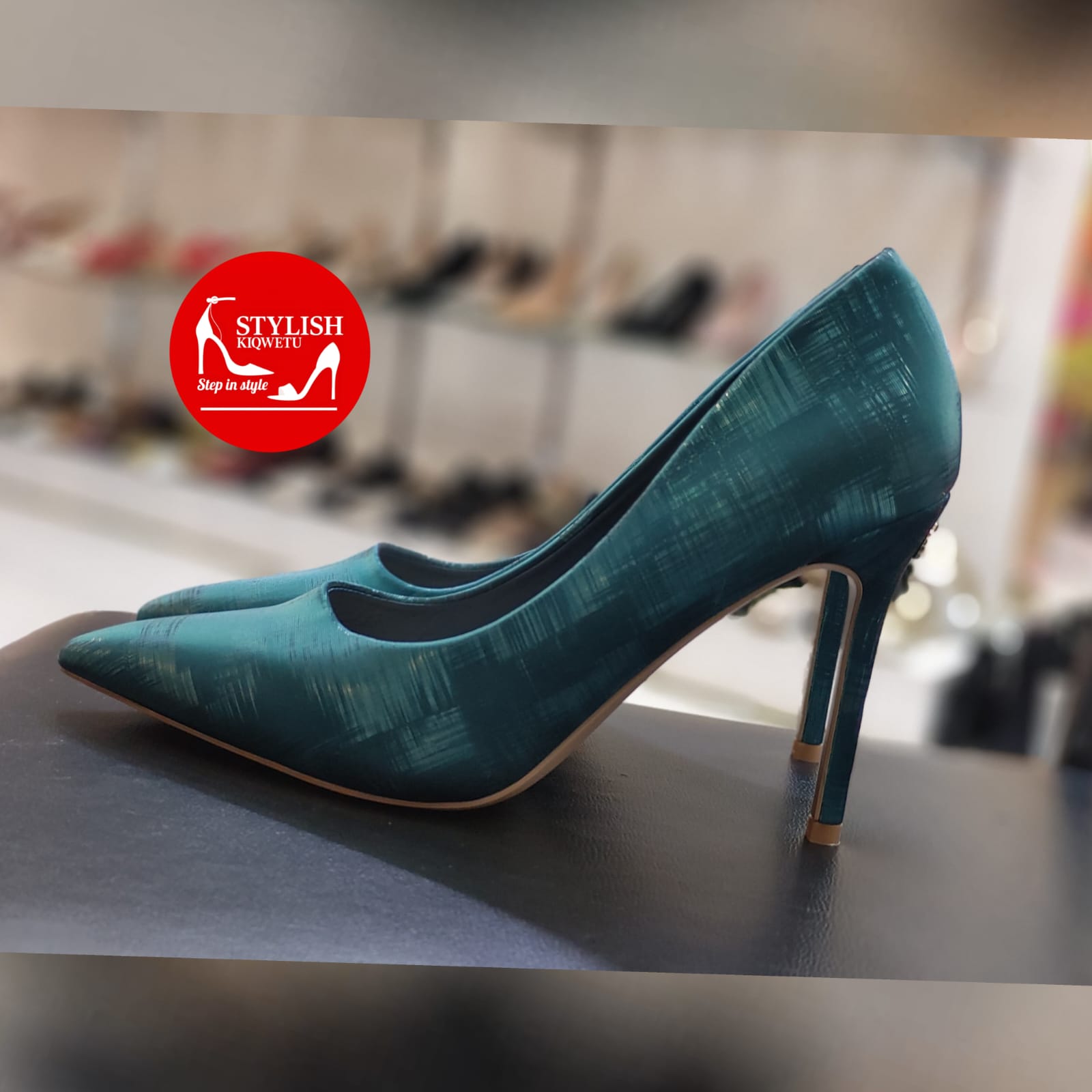 Teal Textured Pointed-Toe Stiletto Pumps